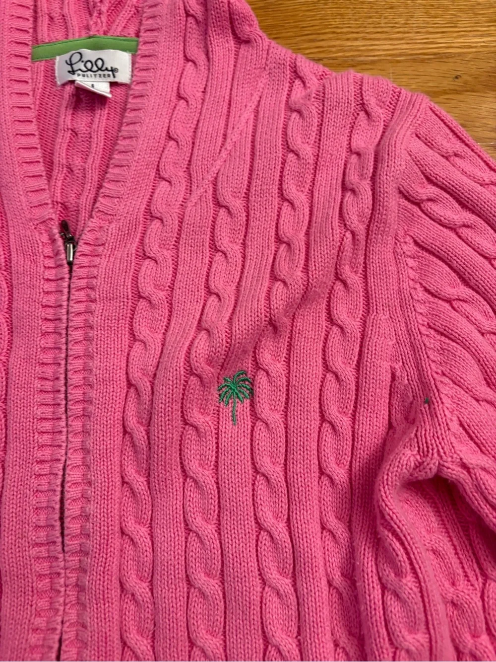 Lilly Pulitzer Pink Cable-Knit Hooded Zip Sweater